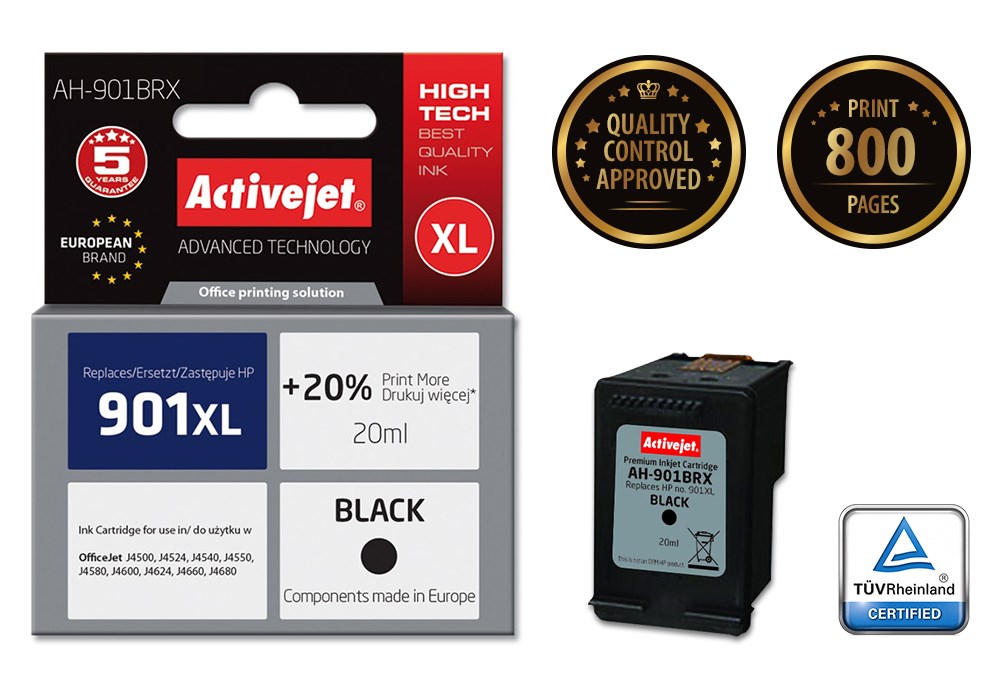 Activejet AH-901BRX Ink (replacement for HP 901XL CC654AE; Premium; 20 ml; black) Activejet AH-901BRX Ink (replacement for HP 901XL CC654AE; Premium; 20 ml; black)