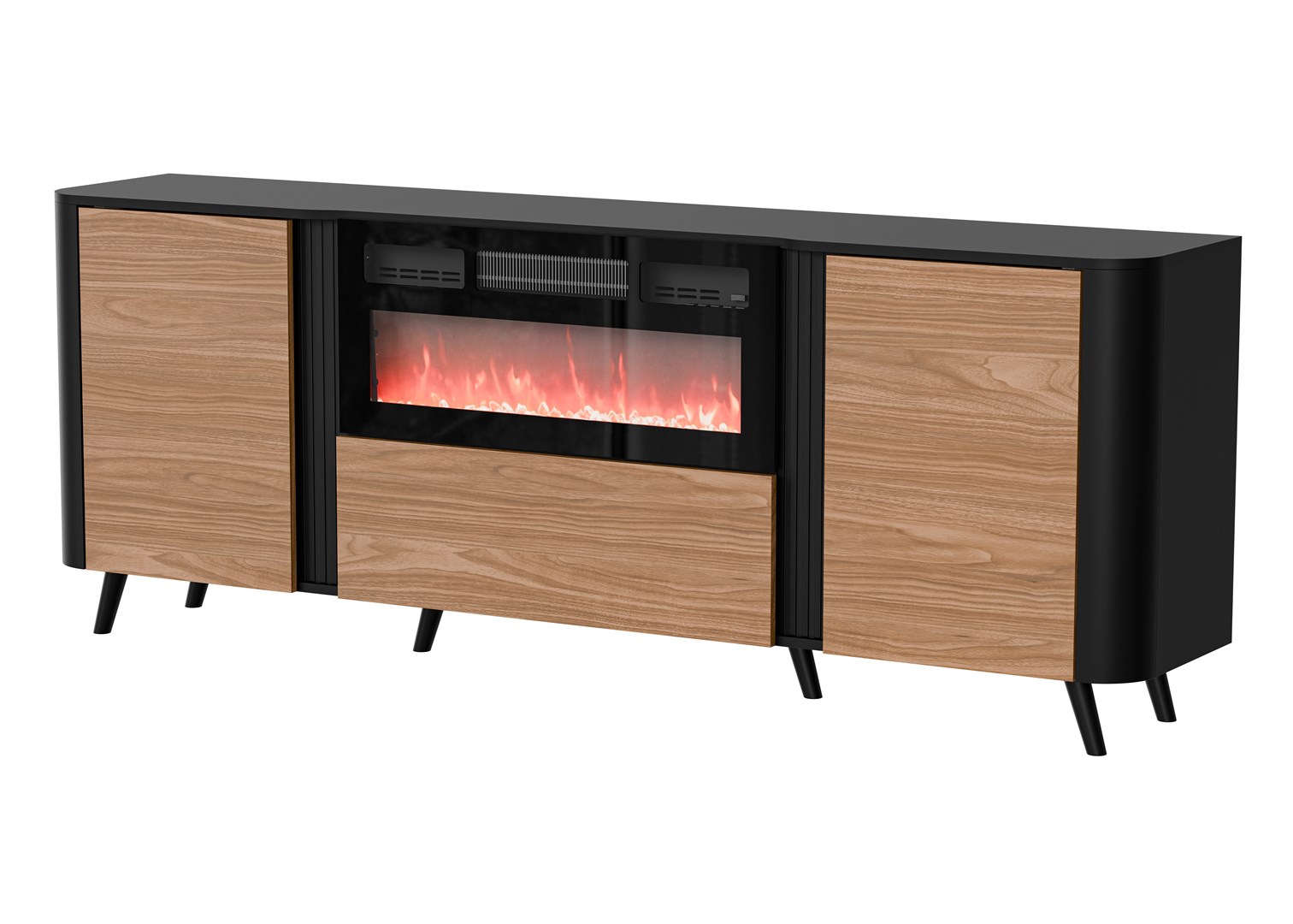 Cama Volare chest of drawers 200 x 39 x 75 cm black/walnut + fireplace Cama Volare chest of drawers 200 x 39 x 75 cm black/walnut + fireplace