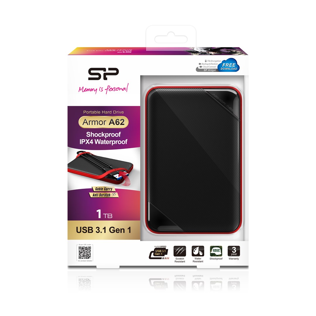 Silicon Power Armor A62 external hard drive 1 TB 2.5" USB Type-A 3.2 Gen 1 (3.1 Gen 1) Black, Red Silicon Power Armor A62 external hard drive 1 TB 2.5" USB Type-A 3.2 Gen 1 (3.1 Gen 1) Black, Red