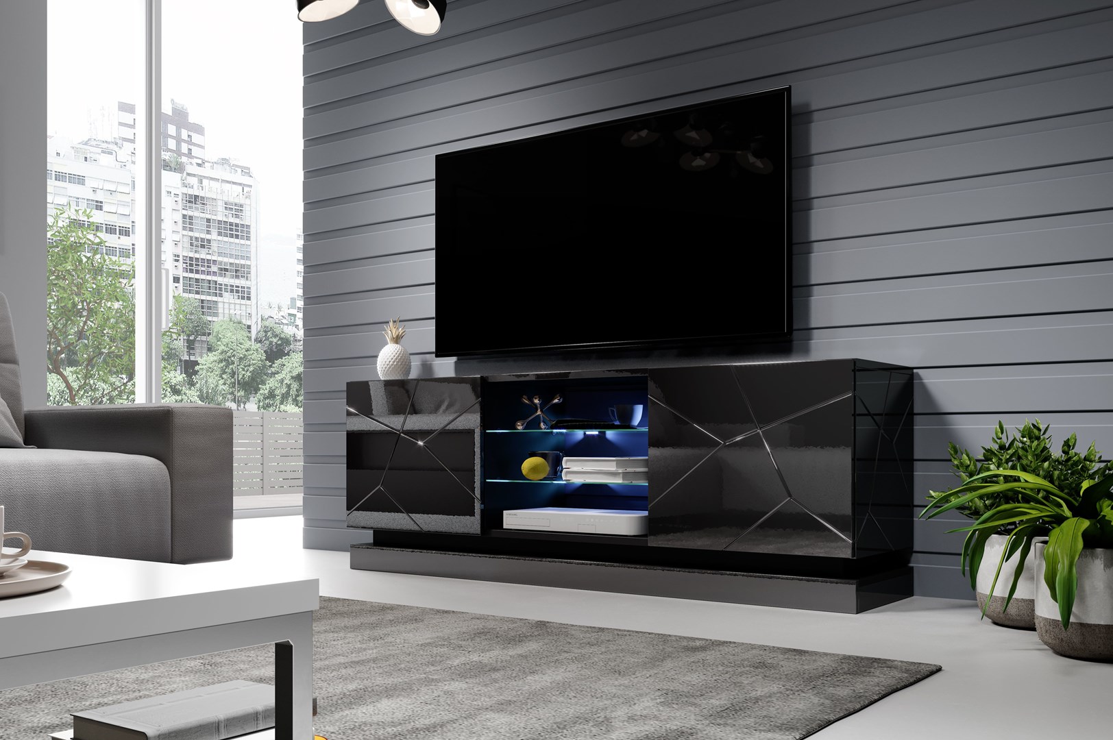 Cama TV cabinet QIU 160 MDF black gloss/black gloss Cama TV cabinet QIU 160 MDF black gloss/black gloss