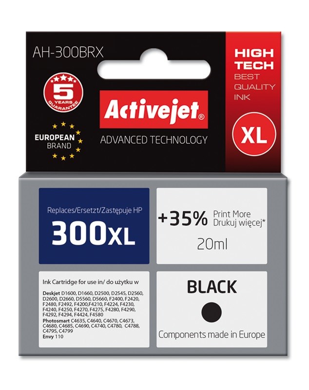 Activejet AH-300BRX Ink (replacement for HP 300XL CC641EE; Premium; 20 ml; black) Activejet AH-300BRX Ink (replacement for HP 300XL CC641EE; Premium; 20 ml; black)