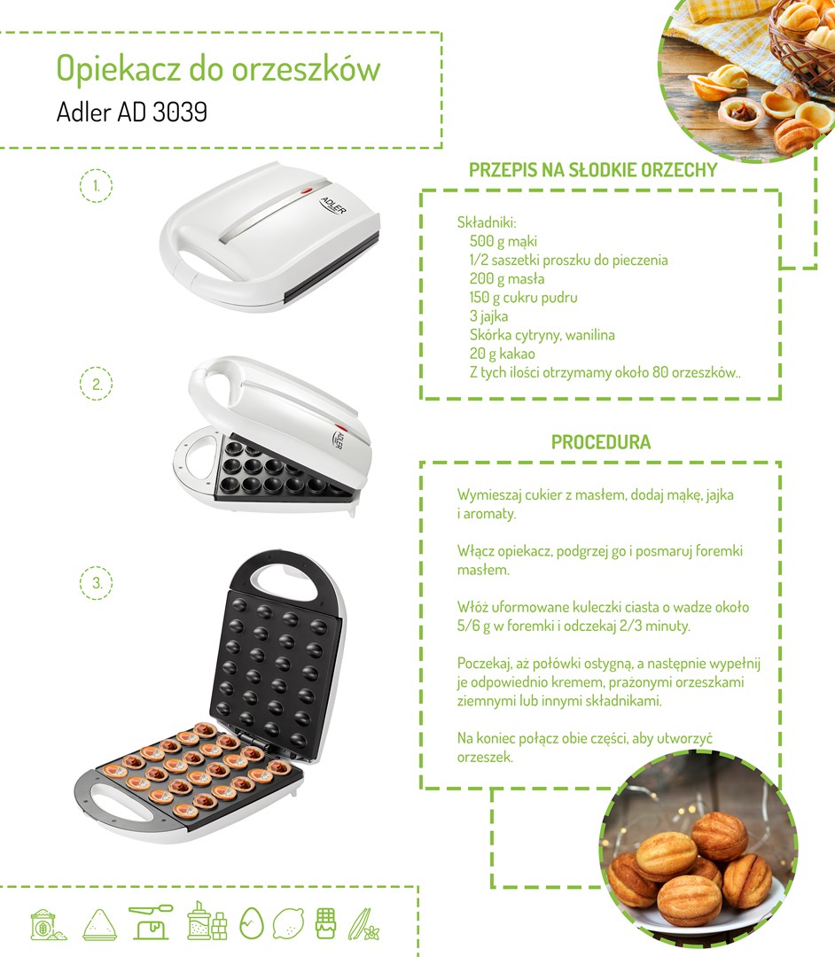 Peanut/cookie toaster (24 pieces) Adler AD 3039 white Peanut/cookie toaster (24 pieces) Adler AD 3039 white