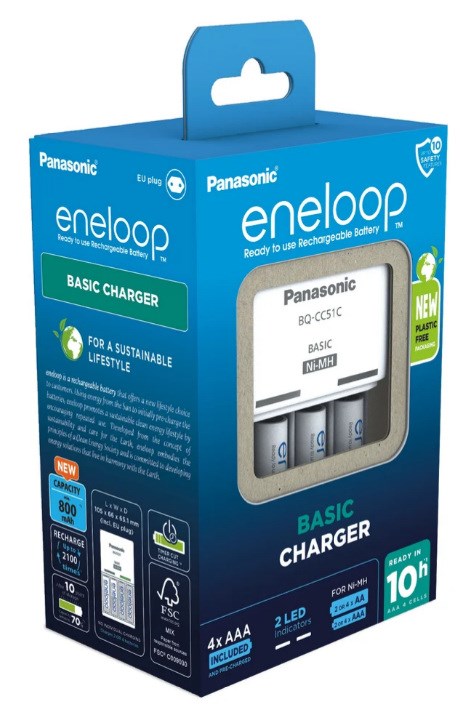 Battery charger PANASONIC Eneloop Basic BQ-CC51 + 4x AAA 800 mAh (K-KJ51MCD04E) Battery charger PANASONIC Eneloop Basic BQ-CC51 + 4x AAA 800 mAh (K-KJ51MCD04E)