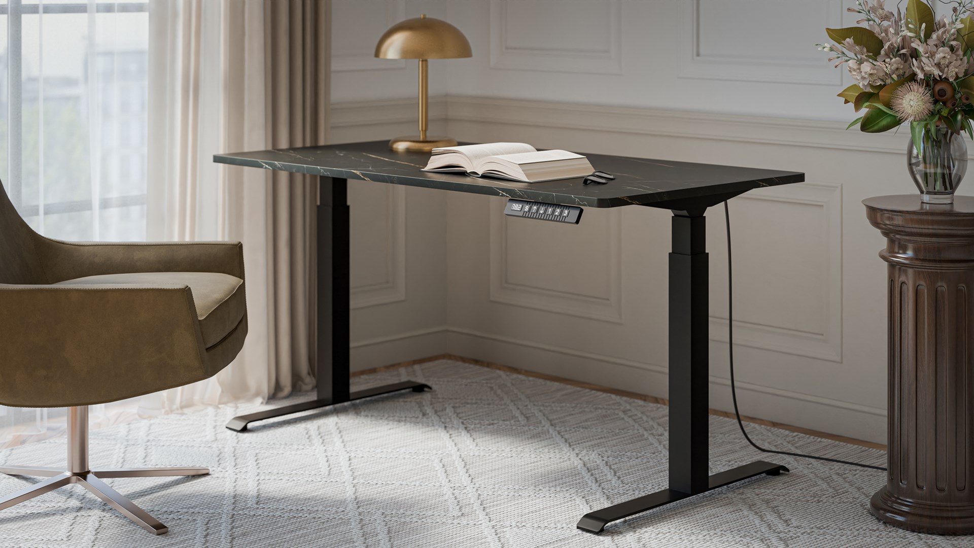 Desk with electric height adjustment MOON LONG 150x80x72-120 black/san sebastian Desk with electric height adjustment MOON LONG 150x80x72-120 black/san sebastian