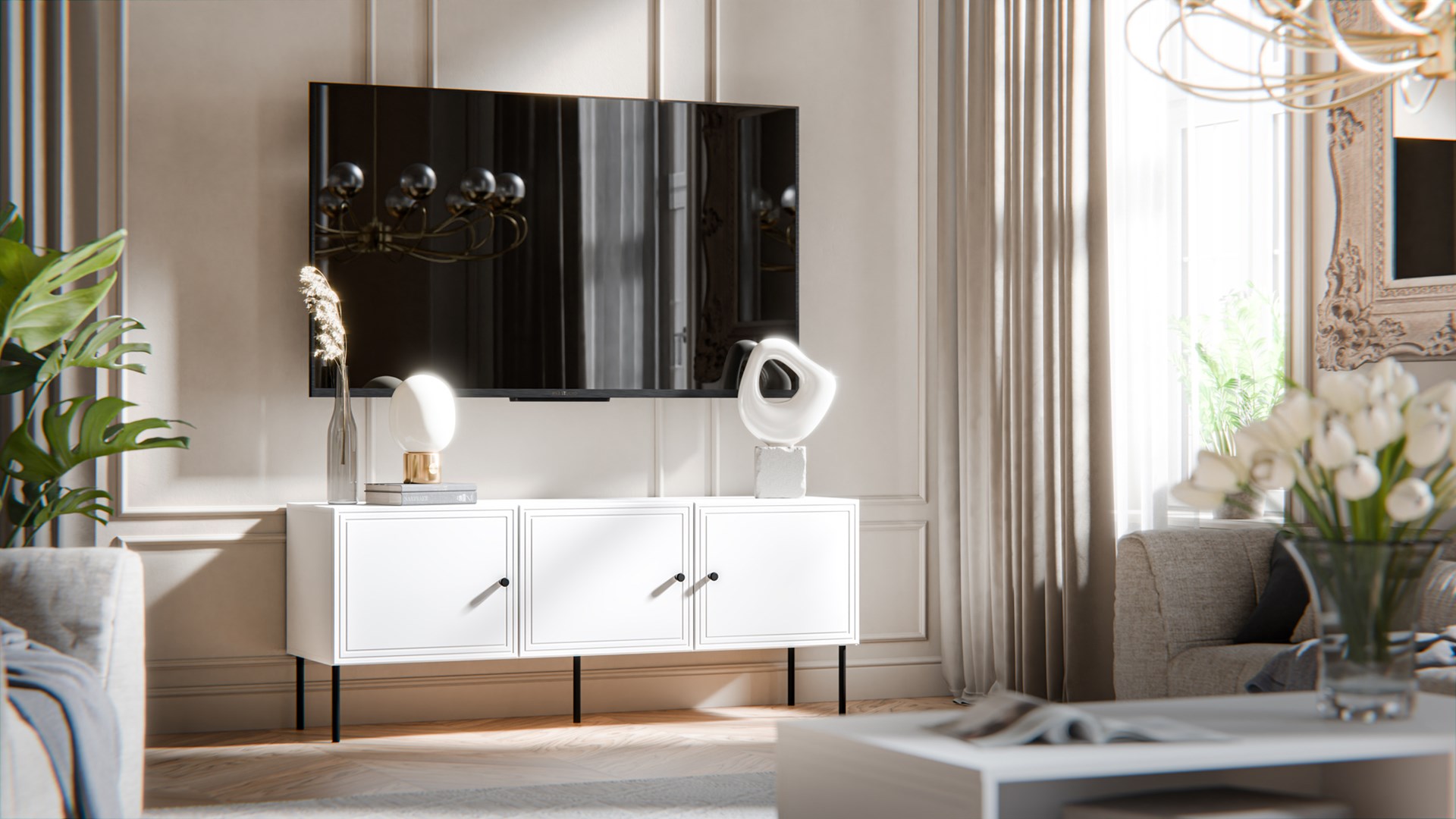 Cama RTV 3D cabinet PALAZZO BIS 151x40x60 white matt Cama RTV 3D cabinet PALAZZO BIS 151x40x60 white matt