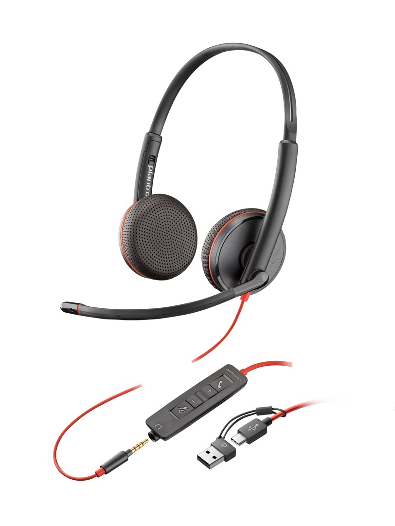 Poly Blackwire 3225 Stereo USB-C Headset +3.5mm Plug +USB-C/A Adapter Poly Blackwire 3225 Stereo USB-C Headset +3.5mm Plug +USB-C/A Adapter