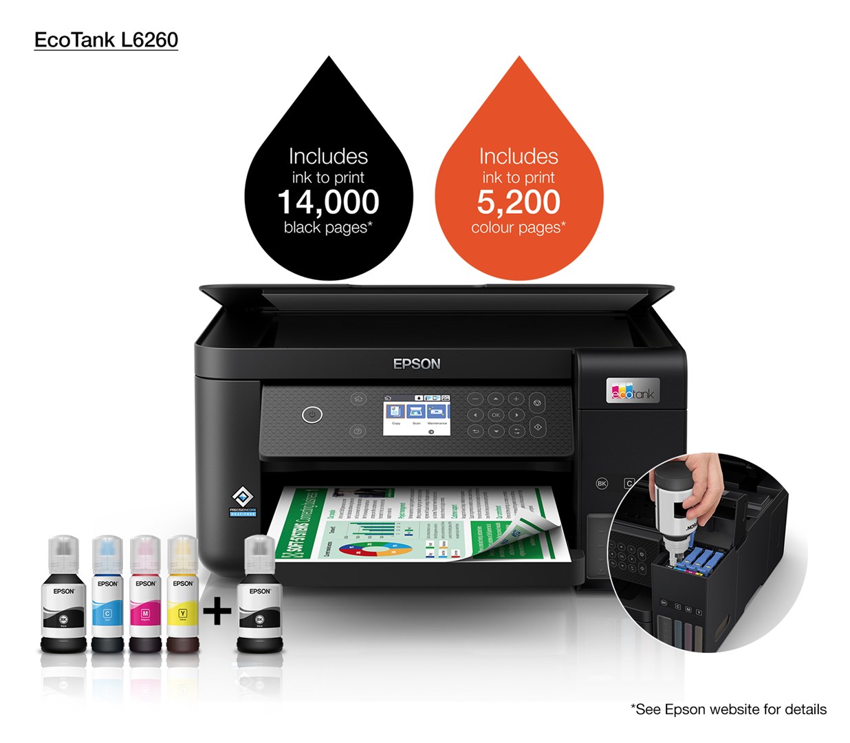 Epson L6260 Inkjet A4 4800 x 1200 DPI 33 ppm Wi-Fi Epson L6260 Inkjet A4 4800 x 1200 DPI 33 ppm Wi-Fi