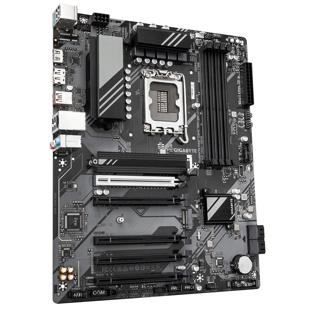GIGABYTE B760 DS3H GEN5 Motherboard - Supports Intel Core 14th Gen CPUs, 8+2+1 Phases Digital VRM, up to 5600MHz DDR5, 2xPCIe 4.0 M.2, 1GbE LAN, USB 3.2 Gen 2x2 GIGABYTE B760 DS3H GEN5 Motherboard - Supports Intel Core 14th Gen CPUs, 8+2+1 Phases Digital VRM, up to 5600MHz DDR5, 2xPCIe 4.0 M.2, 1GbE LAN, USB 3.2 Gen 2x2