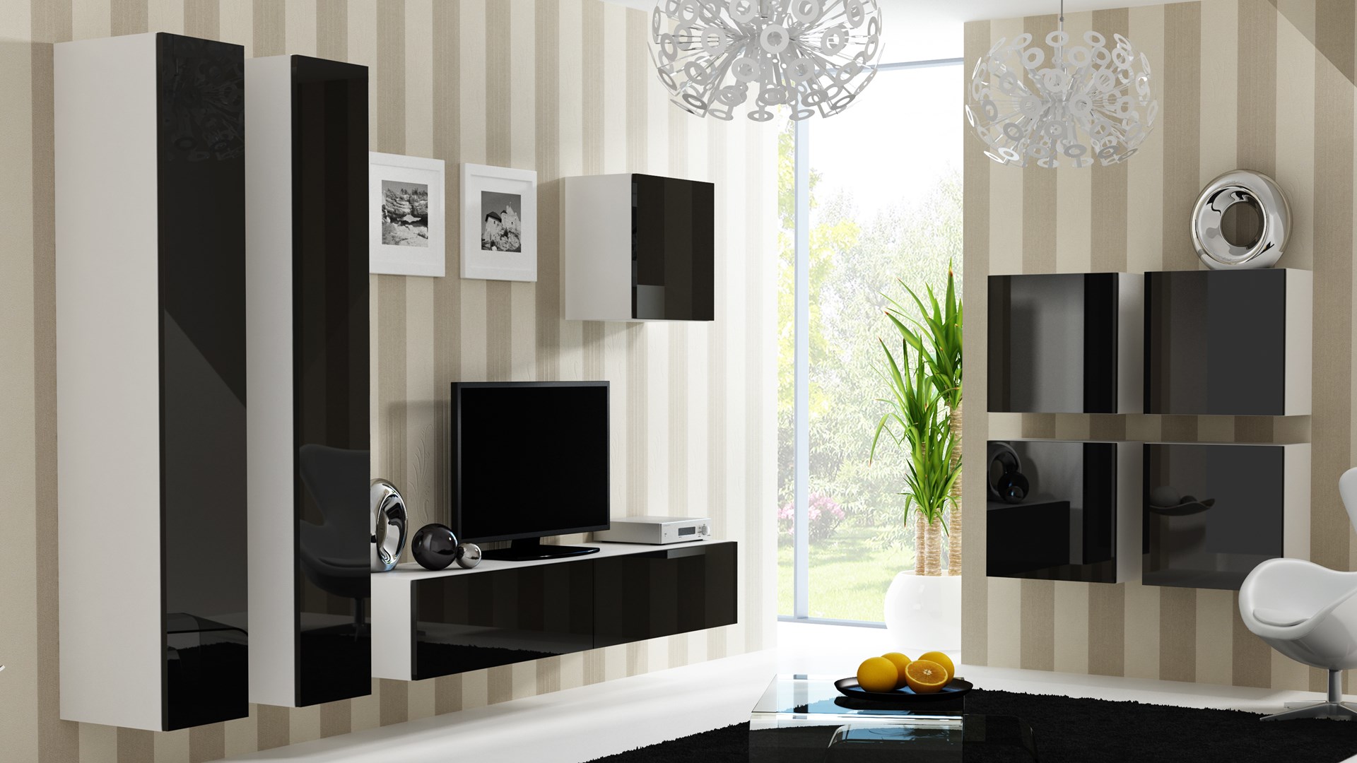 Cama Living room cabinet set VIGO 24 white/black gloss Cama Living room cabinet set VIGO 24 white/black gloss