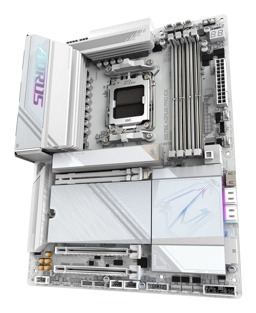 GIGABYTE X870E AORUS PRO ICE Motherboard - Supports AMD Ryzen 9000 CPUs, 16+2+2 Phases Digital VRM, up to 8000MHz DDR5 (OC), 3xPCIe 5.0 + 1xPCIe 4.0, Wi-Fi 7, 2.5GbE LAN, USB 4 GIGABYTE X870E AORUS PRO ICE Motherboard - Supports AMD Ryzen 9000 CPUs, 16+2+2 Phases Digital VRM, up to 8000MHz DDR5 (OC), 3xPCIe 5.0 + 1xPCIe 4.0, Wi-Fi 7, 2.5GbE LAN, USB 4