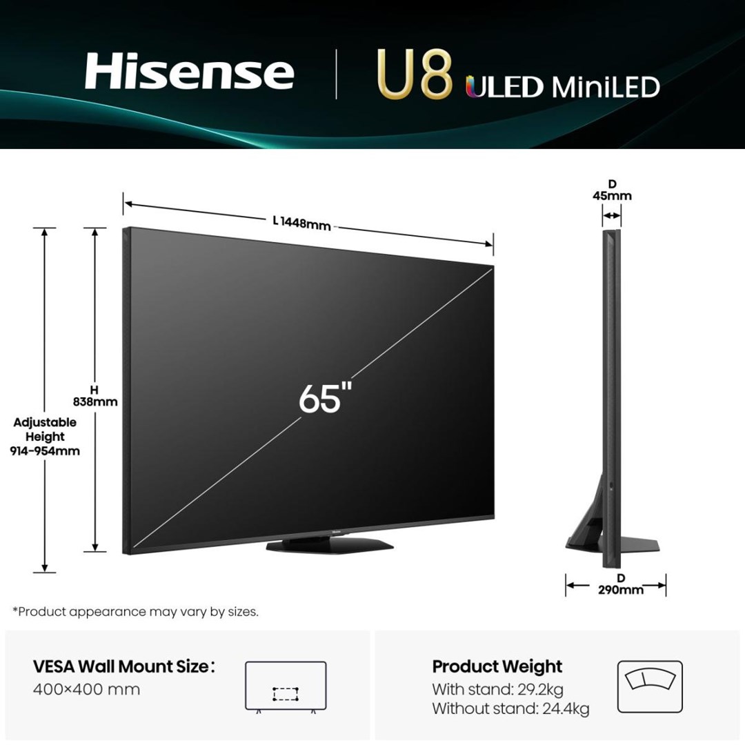 Hisense 65U8Q 165.1 cm (65") 4K Ultra HD Smart TV Wi-Fi Black, Grey Hisense 65U8Q 165.1 cm (65") 4K Ultra HD Smart TV Wi-Fi Black, Grey