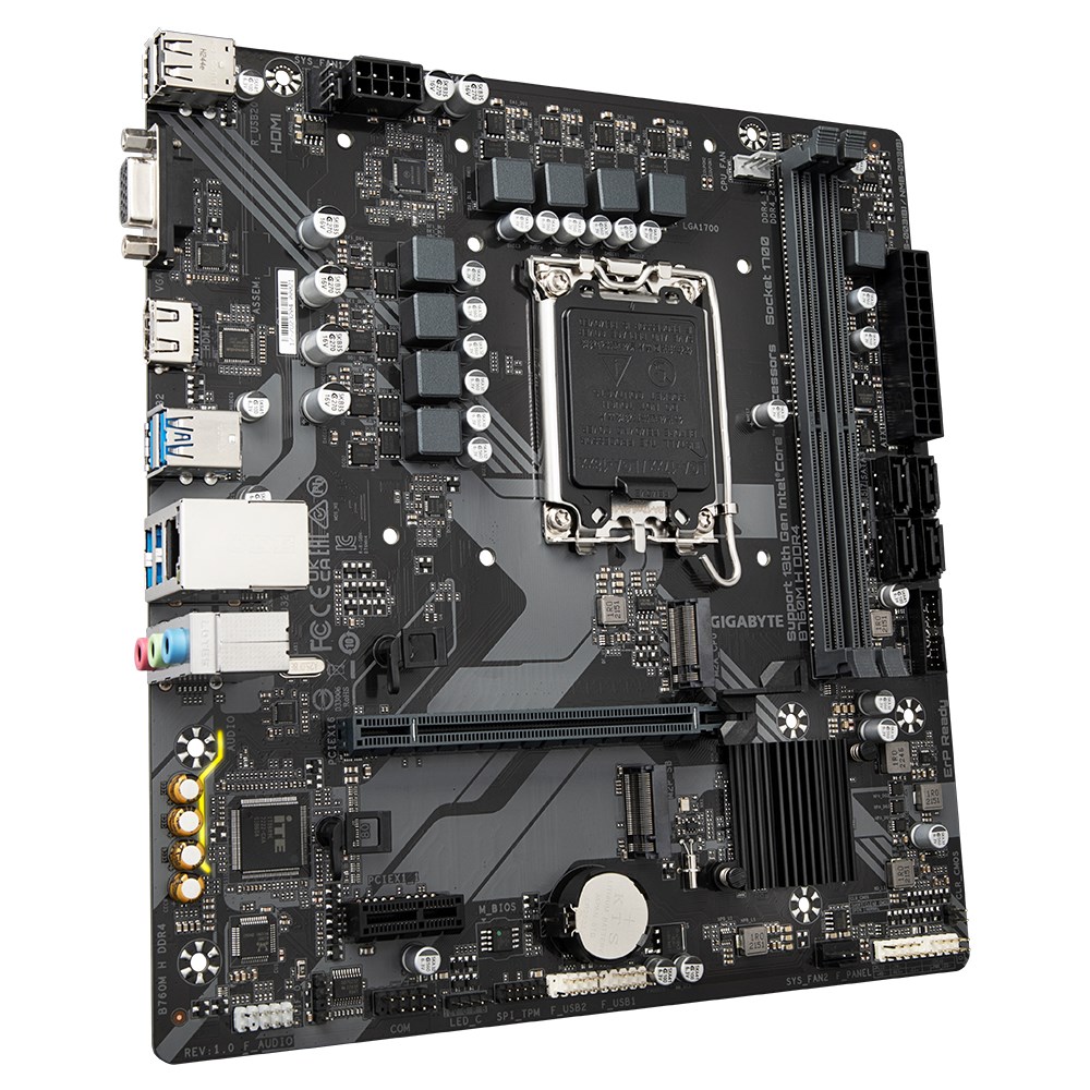 GIGABYTE B760M H DDR4 Motherboard - Supports Intel Core 14th Gen CPUs, 6+1+1 Phases Digital VRM, up to 3200MHz DDR4 (OC), 2xPCIe 4.0 M.2, GbE LAN, USB 3.2 Gen1 GIGABYTE B760M H DDR4 Motherboard - Supports Intel Core 14th Gen CPUs, 6+1+1 Phases Digital VRM, up to 3200MHz DDR4 (OC), 2xPCIe 4.0 M.2, GbE LAN, USB 3.2 Gen1