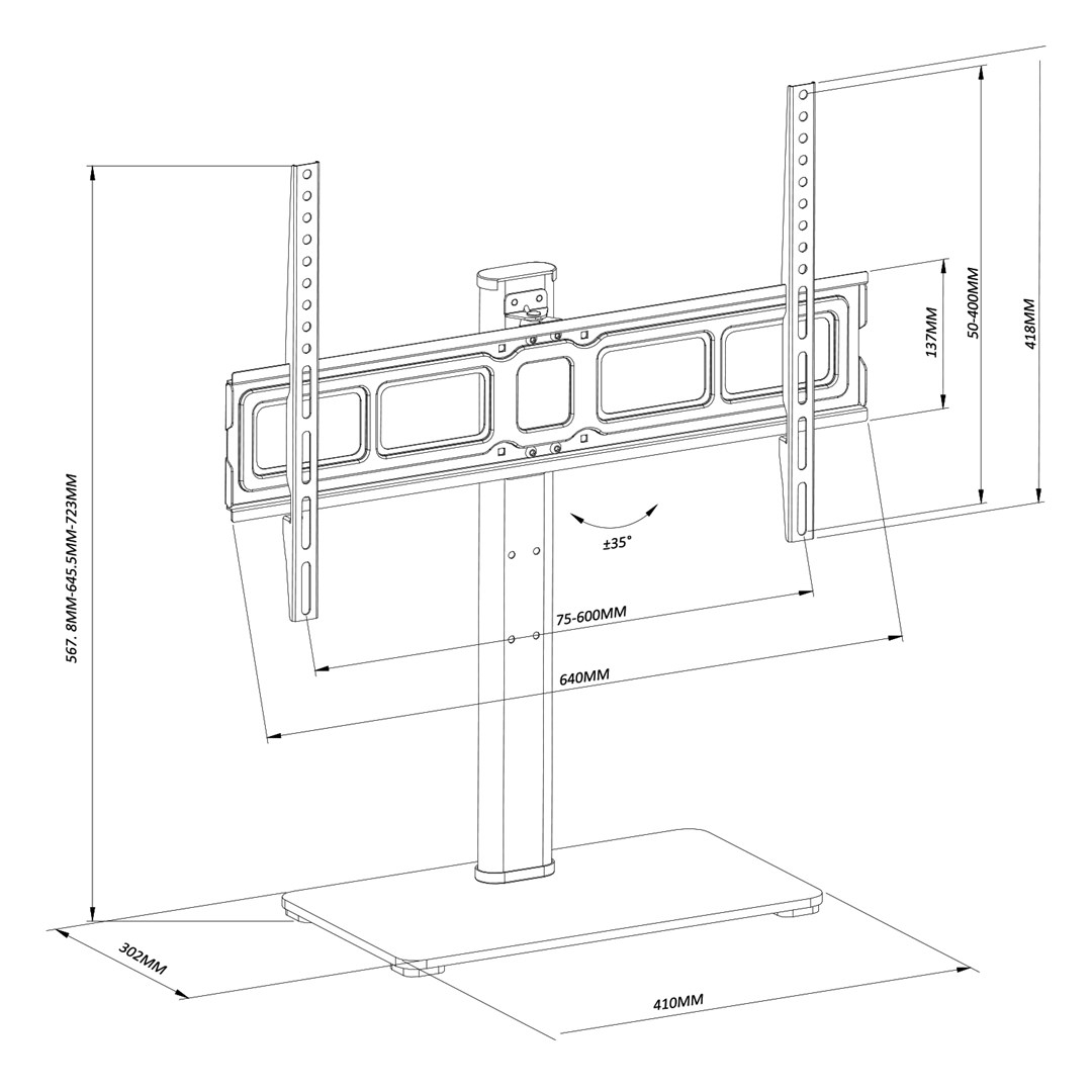 Maclean MC-386 Universal TV Stand Base for Cabinet Dresser Table Desk 32" - 75" 40kg VESA 35° Rotating Temepred Glass Adjustable TV Height Powder Coating Maclean MC-386 Universal TV Stand Base for Cabinet Dresser Table Desk 32" - 75" 40kg VESA 35° Rotating Temepred Glass Adjustable TV Height Powder Coating