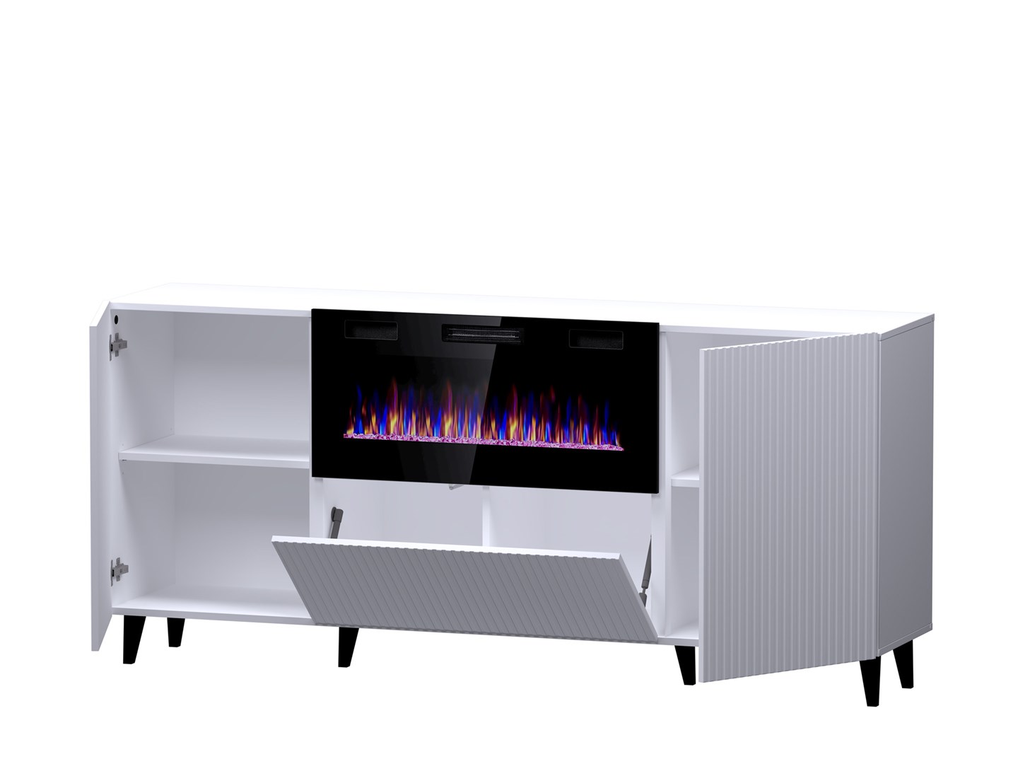 PAFOS chest of drawers with electric fireplace 180x42x82 cm white matt PAFOS chest of drawers with electric fireplace 180x42x82 cm white matt