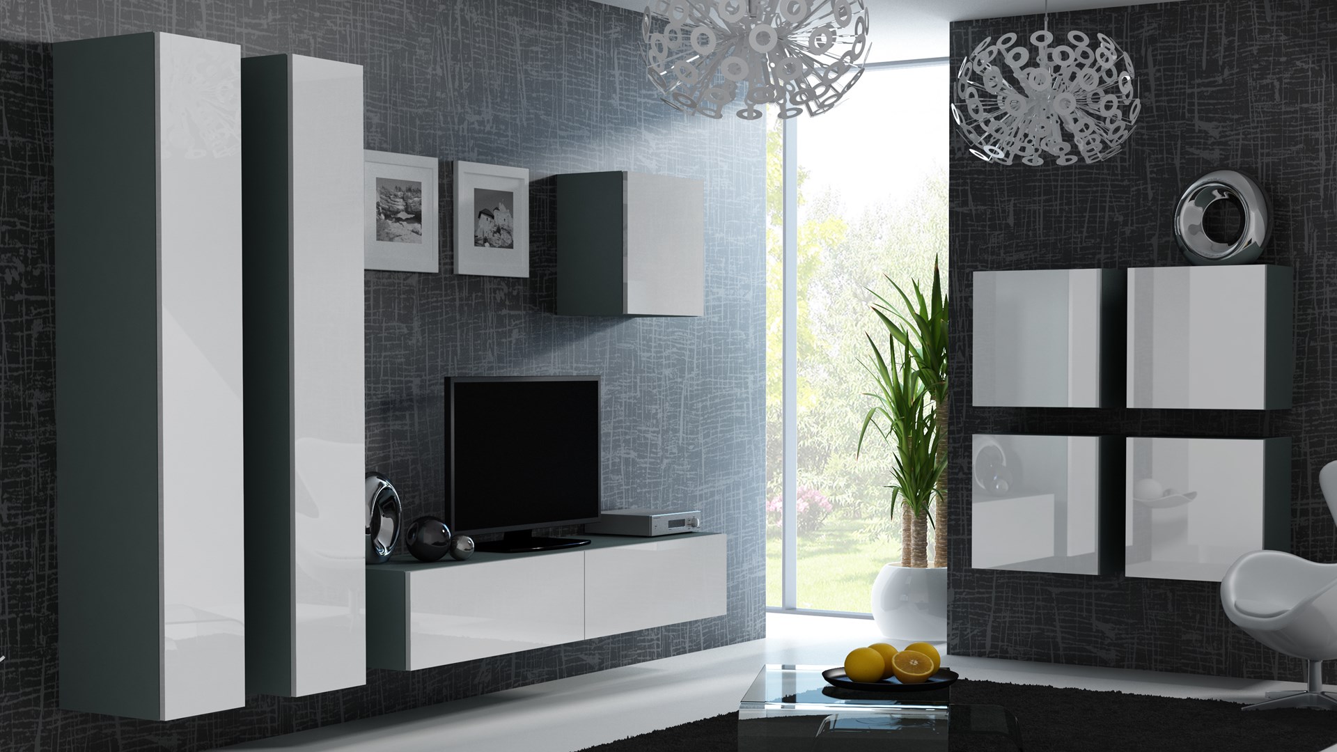 Cama Living room cabinet set VIGO 24 grey/white gloss Cama Living room cabinet set VIGO 24 grey/white gloss