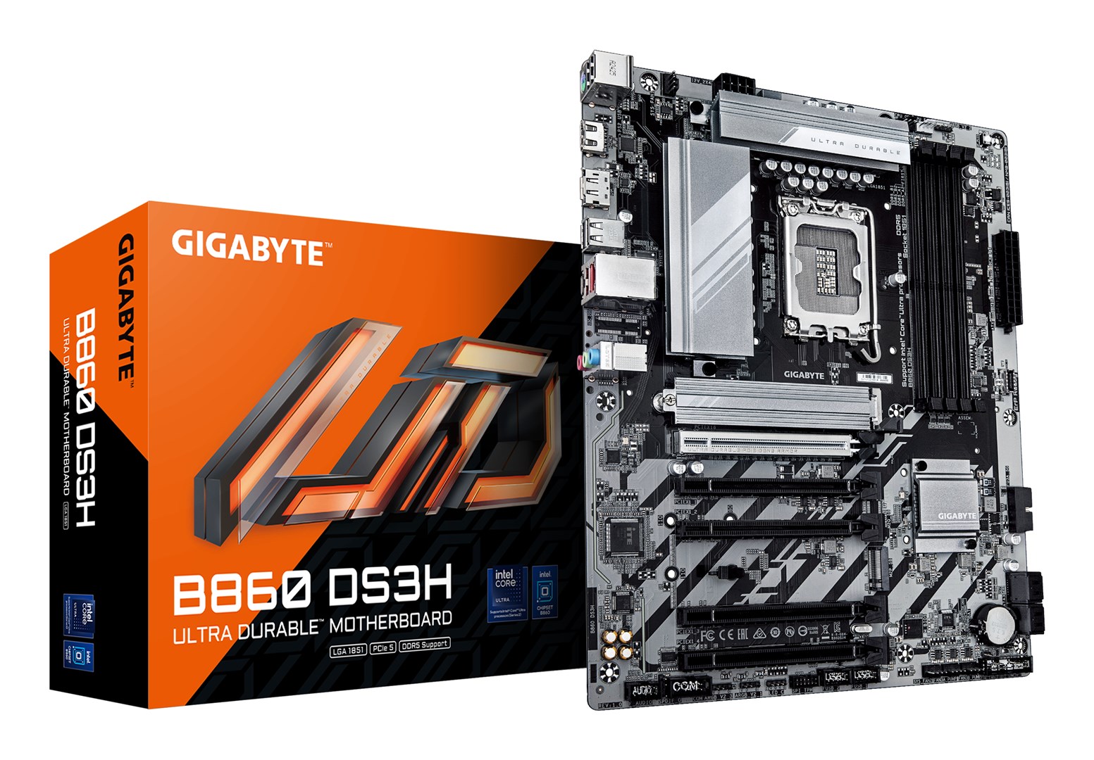 GIGABYTE B860 DS3H Motherboard - Supports Intel Core Ultra CPUs, 8+1+2+2 phases VRM, up to 9066MHz DDR5, 1xPCIe 5.0 + 1xPCIe 4.0 M.2, 2.5 GbE LAN, USB 3.2 Gen 2x2 GIGABYTE B860 DS3H Motherboard - Supports Intel Core Ultra CPUs, 8+1+2+2 phases VRM, up to 9066MHz DDR5, 1xPCIe 5.0 + 1xPCIe 4.0 M.2, 2.5 GbE LAN, USB 3.2 Gen 2x2