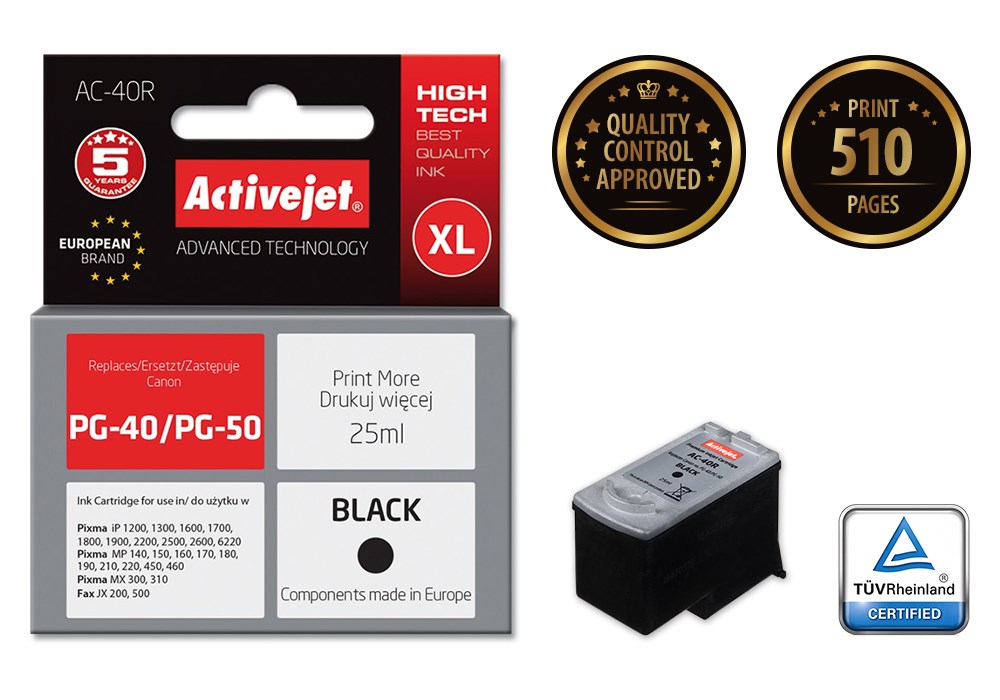 Activejet AC-40R Ink cartridge (replacement for Canon PG-40; Premium; 25 ml; black) Activejet AC-40R Ink cartridge (replacement for Canon PG-40; Premium; 25 ml; black)