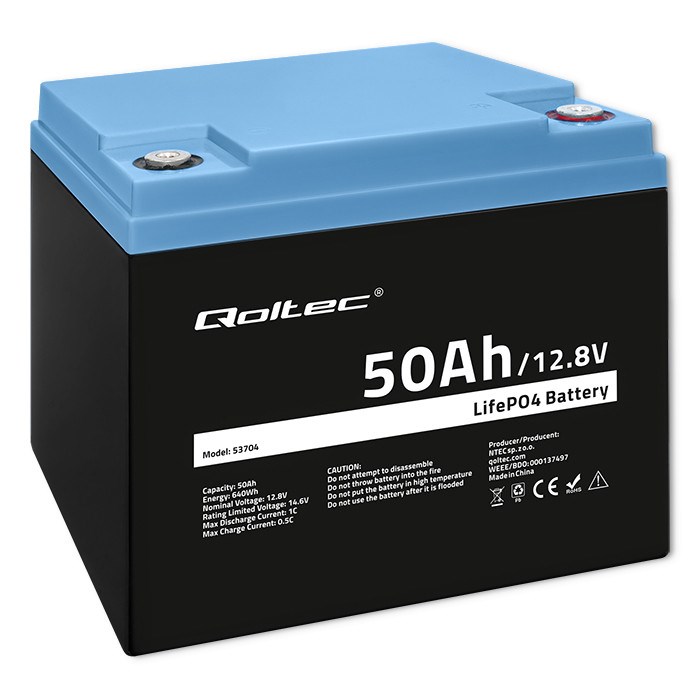 Qoltec 53704 LiFePO4 lithium iron phosphate battery | 12.8V | 50Ah | 640Wh | BMS Qoltec 53704 LiFePO4 lithium iron phosphate battery | 12.8V | 50Ah | 640Wh | BMS