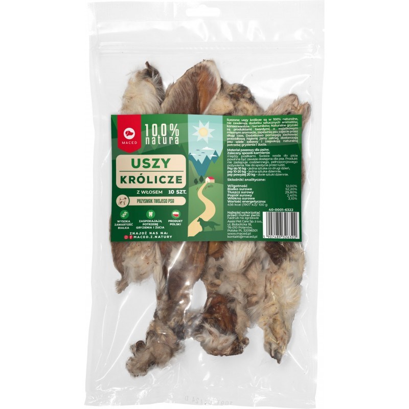 MACED Rabbit ears with hair - Dog treat - 10 pieces MACED Rabbit ears with hair - Dog treat - 10 pieces