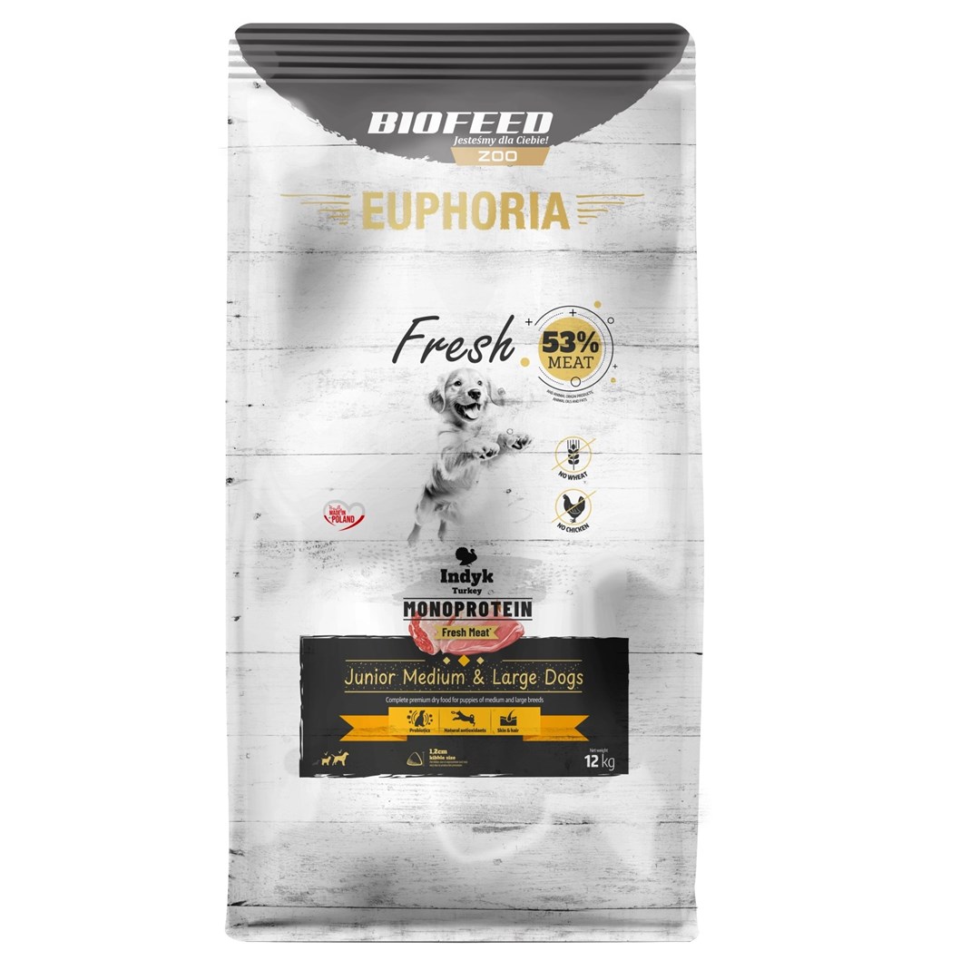 BIOFEED Euphoria Fresh Junior Medium & Large Monoprotein Turkey - dry dog food - 12kg BIOFEED Euphoria Fresh Junior Medium & Large Monoprotein Turkey - dry dog food - 12kg