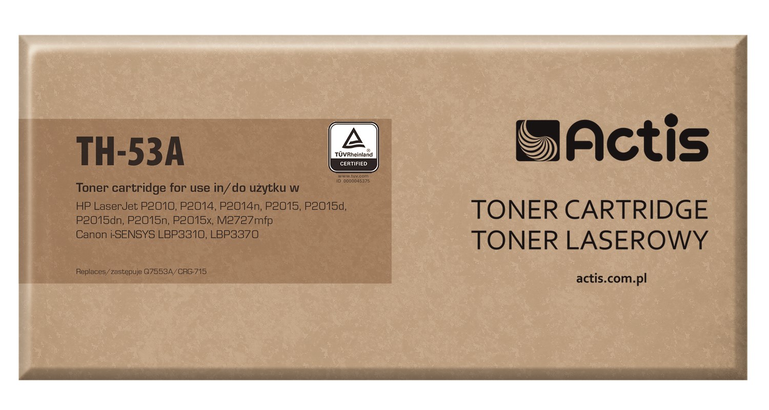 Actis TH-53A Toner (replacement for HP 53A Q7553A, Canon CRG-715; Standard; 3000 pages; black) Actis TH-53A Toner (replacement for HP 53A Q7553A, Canon CRG-715; Standard; 3000 pages; black)