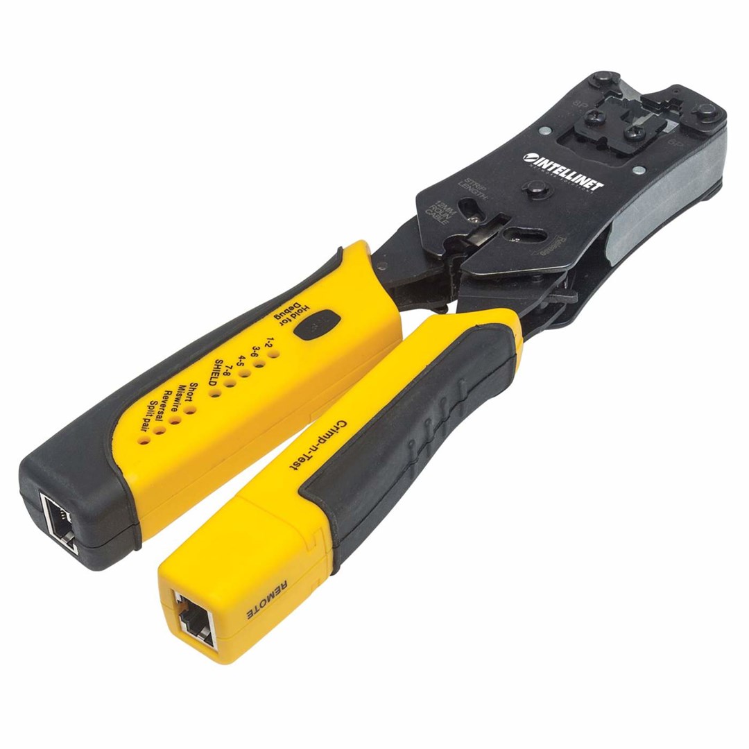 RJ45/RJ11/RJ12/RJ22 Plug Crimping Tool with Intellinet Cable Tester RJ45/RJ11/RJ12/RJ22 Plug Crimping Tool with Intellinet Cable Tester