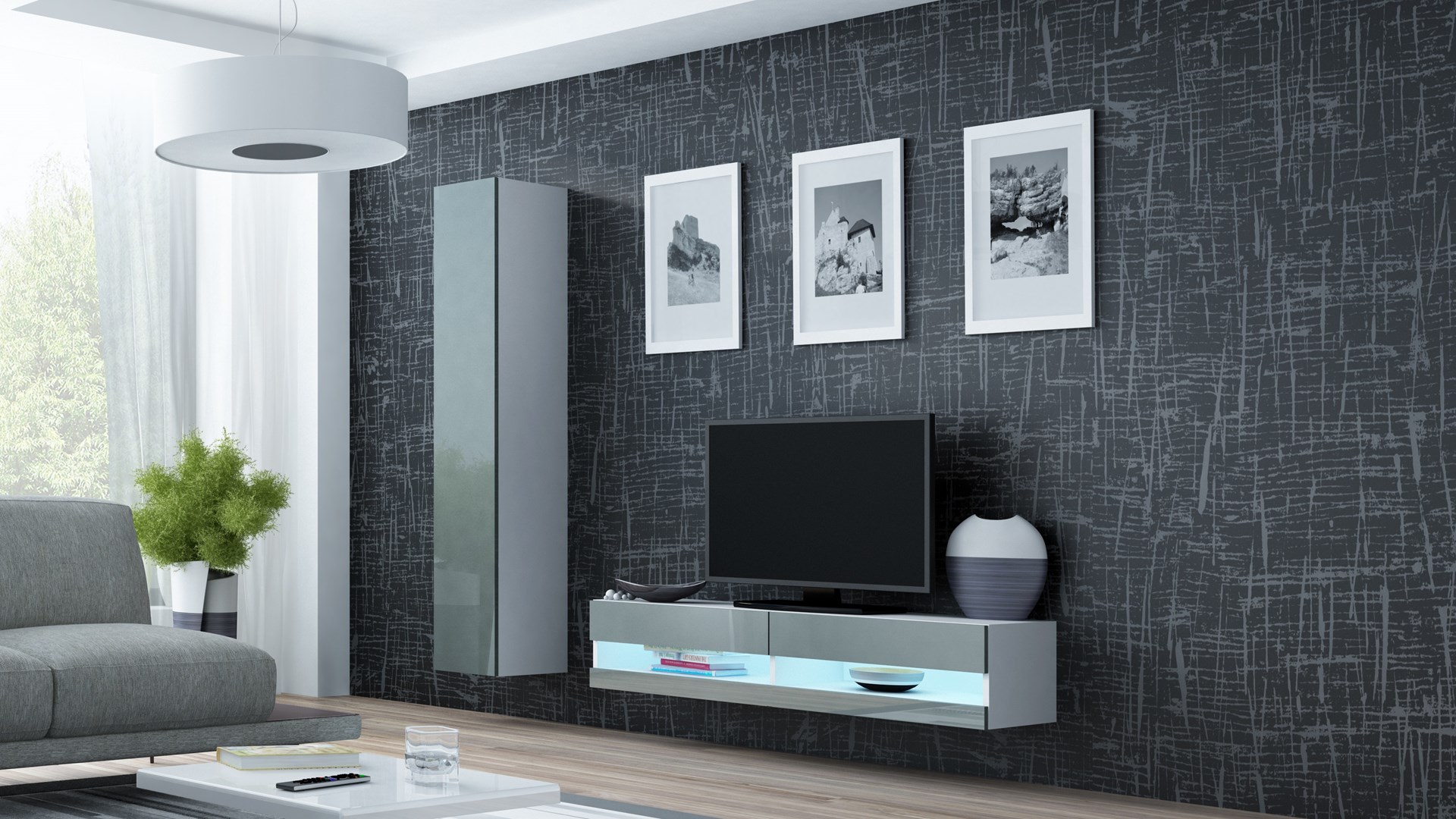 Cama Living room cabinet set VIGO NEW 13 white/grey gloss Cama Living room cabinet set VIGO NEW 13 white/grey gloss