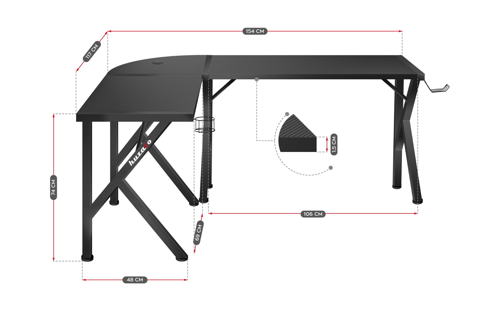 Gaming desk Huzaro Hero 6.3 Black Gaming desk Huzaro Hero 6.3 Black