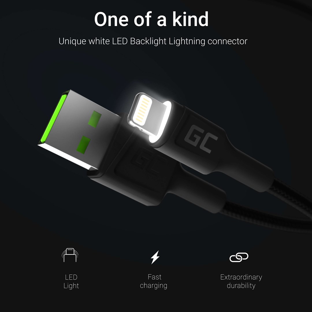 Green Cell KABGC05 lightning cable 1.2 m Black Green Cell KABGC05 lightning cable 1.2 m Black