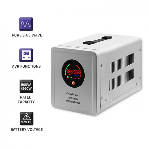 Qoltec 50720 Uninterruptible power supply UPS 800VA/560W | 12/230V converter with AVR Qoltec 50720 Uninterruptible power supply UPS 800VA/560W | 12/230V converter with AVR