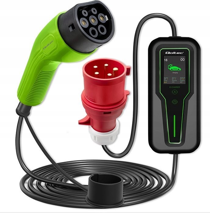 Qoltec Mobile EV Charger with 2-in-1 Adjustment Type 2 11kW 400V 5-Pin CEE LCD Portable Wallbox 5m Qoltec Mobile EV Charger with 2-in-1 Adjustment Type 2 11kW 400V 5-Pin CEE LCD Portable Wallbox 5m