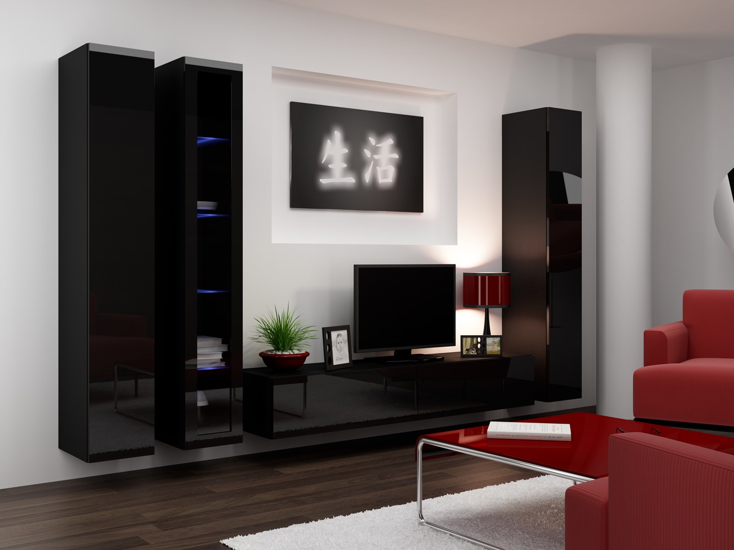 Cama TV Stand VIGO '180' 30/180/40 black/black gloss Cama TV Stand VIGO '180' 30/180/40 black/black gloss