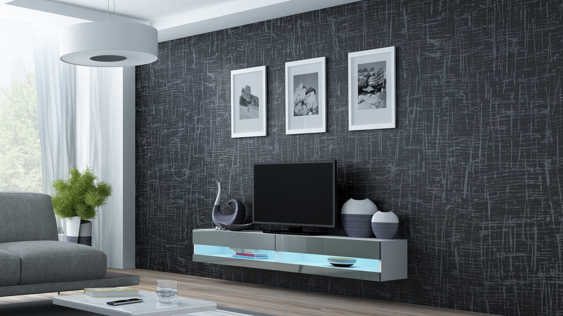 Cama TV stand VIGO NEW 30/180/40 white/grey gloss Cama TV stand VIGO NEW 30/180/40 white/grey gloss