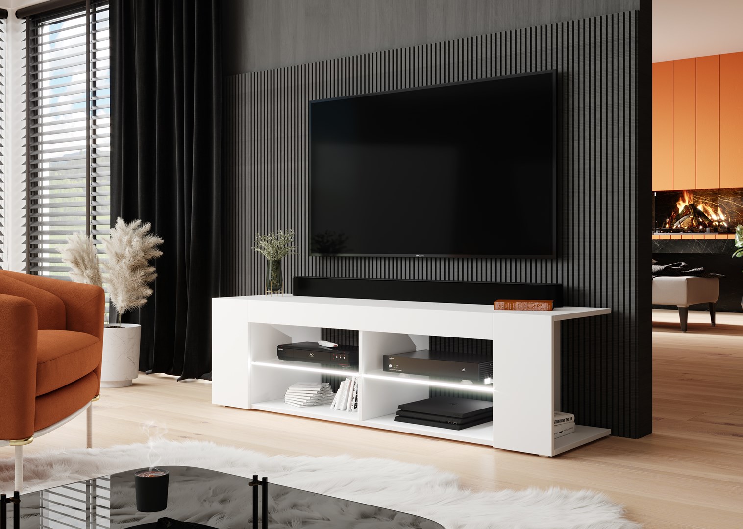 Cama TV cabinet RTV TEXAS 50/134/40 white/white gloss Cama TV cabinet RTV TEXAS 50/134/40 white/white gloss