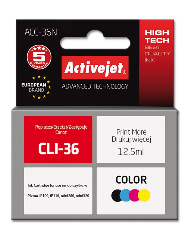 Activejet ACC-36N Ink cartridge (replacement for Canon CLI-36; Supreme; 12.5 ml; colour) Activejet ACC-36N Ink cartridge (replacement for Canon CLI-36; Supreme; 12.5 ml; colour)