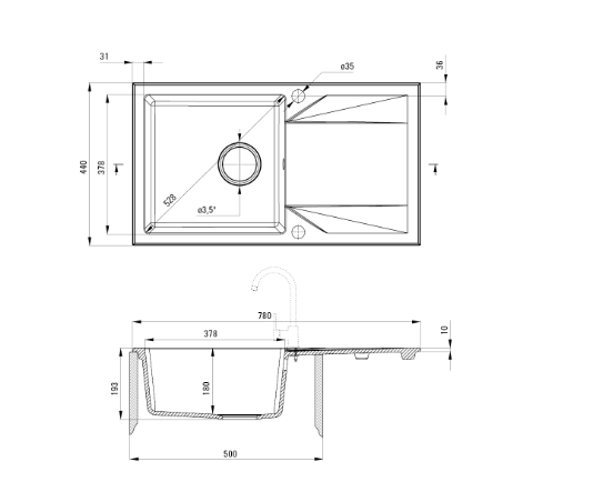 1-bowl granite sink with drainer 1-bowl granite sink with drainer