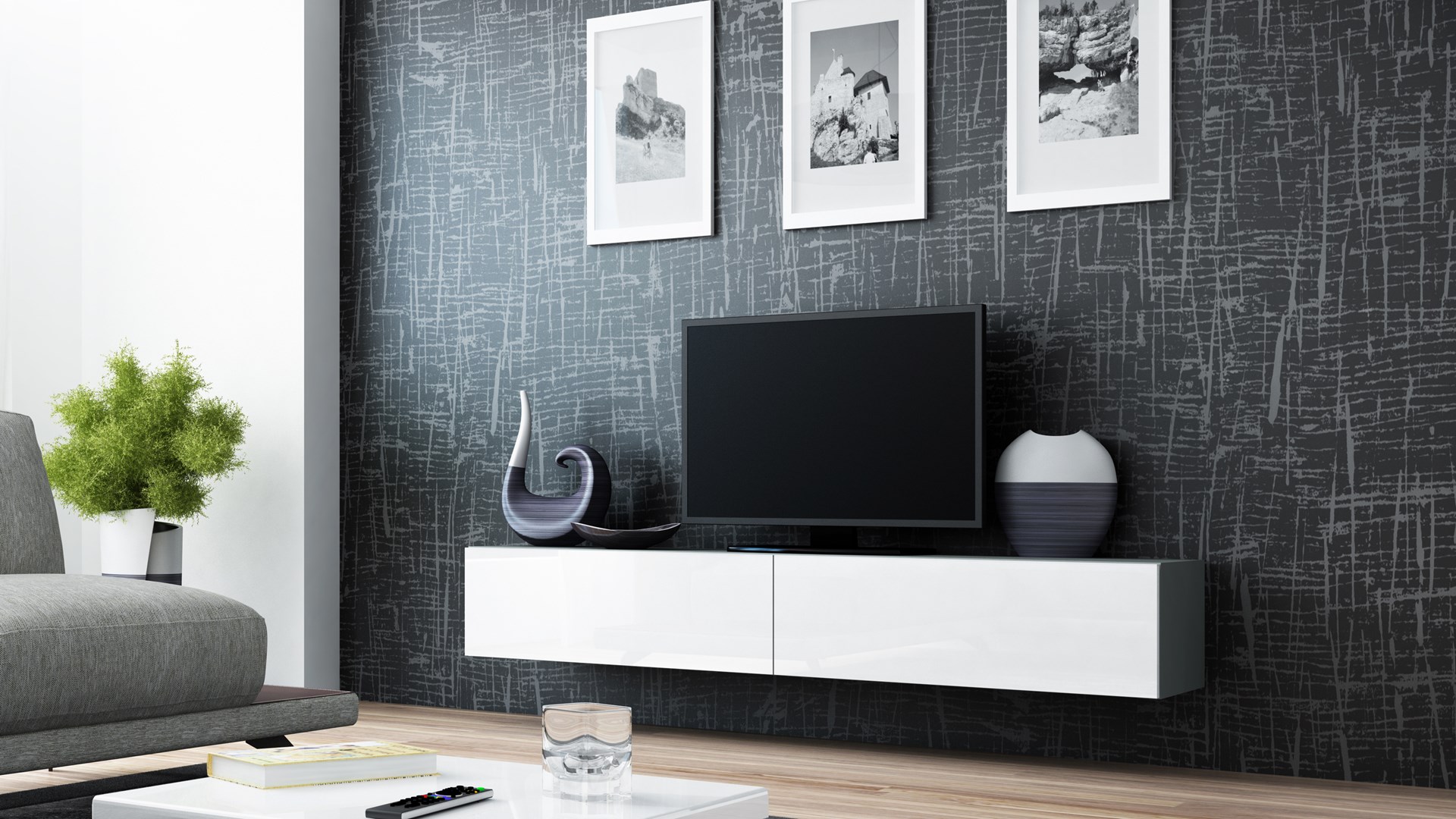 Cama TV Stand VIGO '180' 30/180/40 grey/white gloss Cama TV Stand VIGO '180' 30/180/40 grey/white gloss