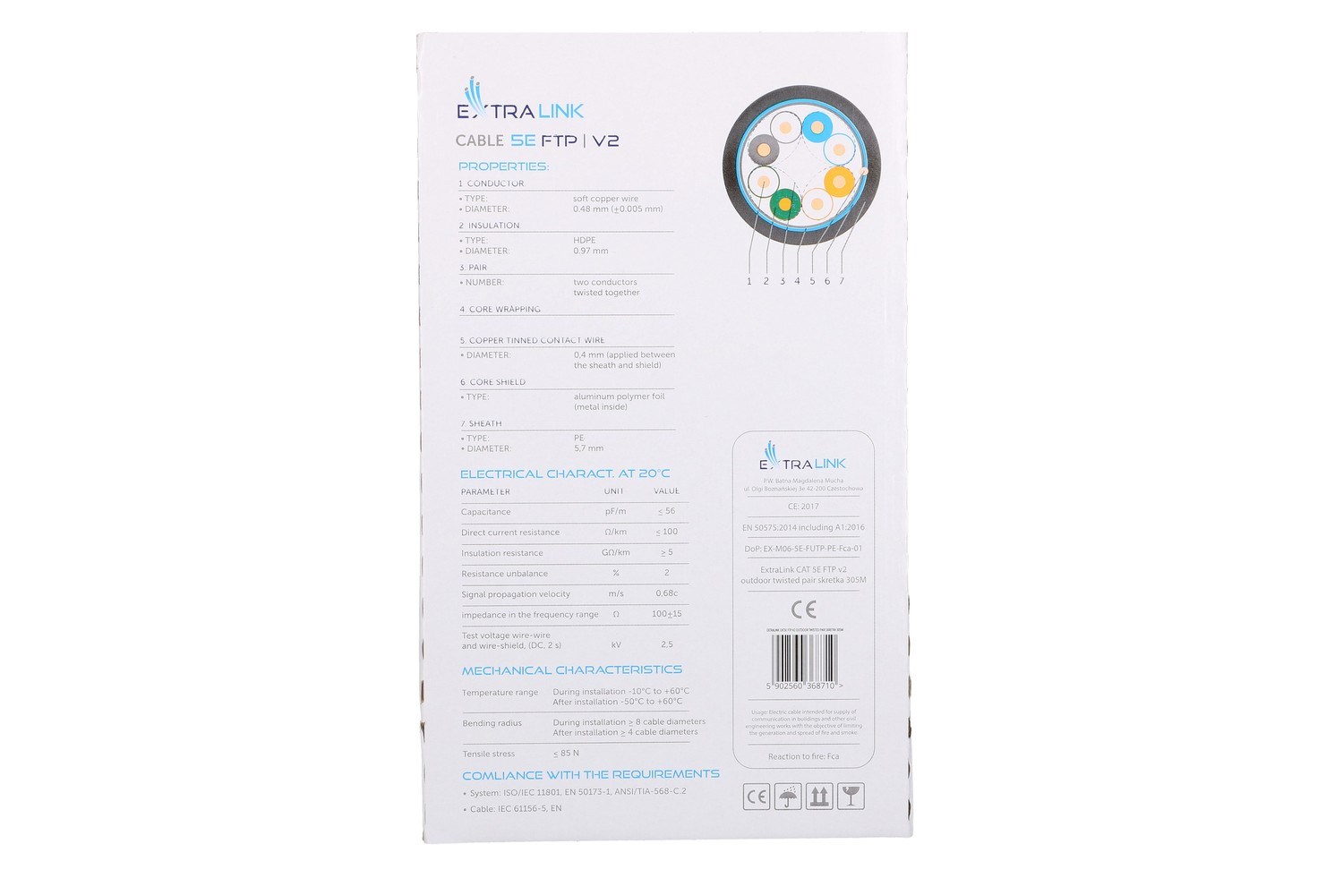 Extralink Twisted pair CAT5E FTP (F/UTP) V2 Outdoor 305M Extralink Twisted pair CAT5E FTP (F/UTP) V2 Outdoor 305M