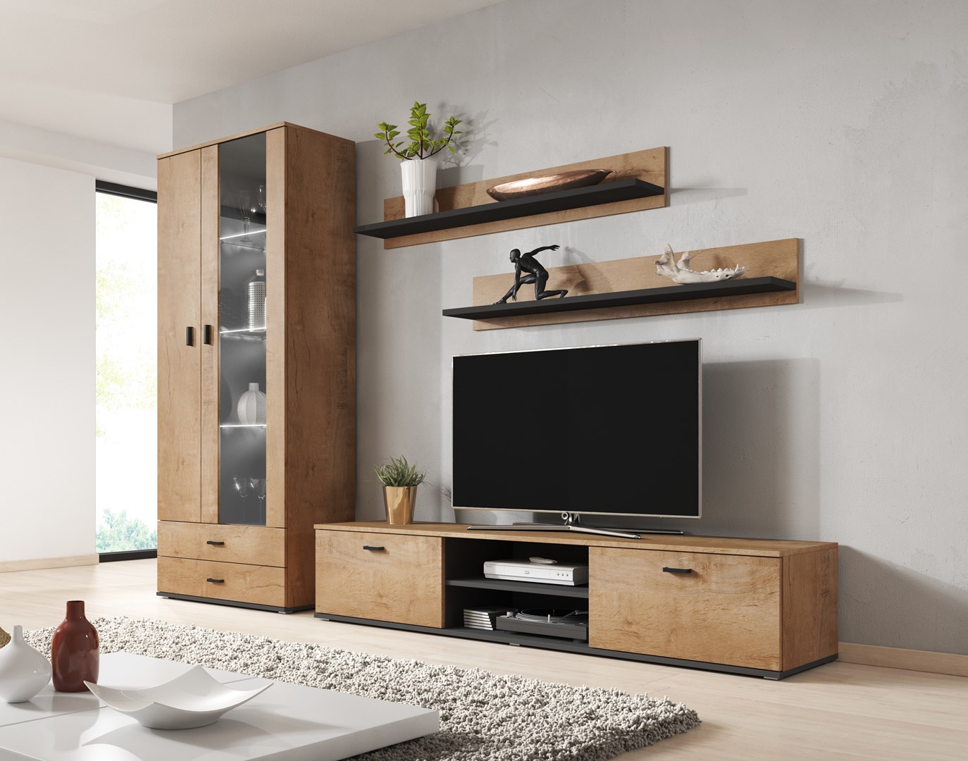Cama display cabinet SOHO S6 2D2S lefkas oak/black Cama display cabinet SOHO S6 2D2S lefkas oak/black