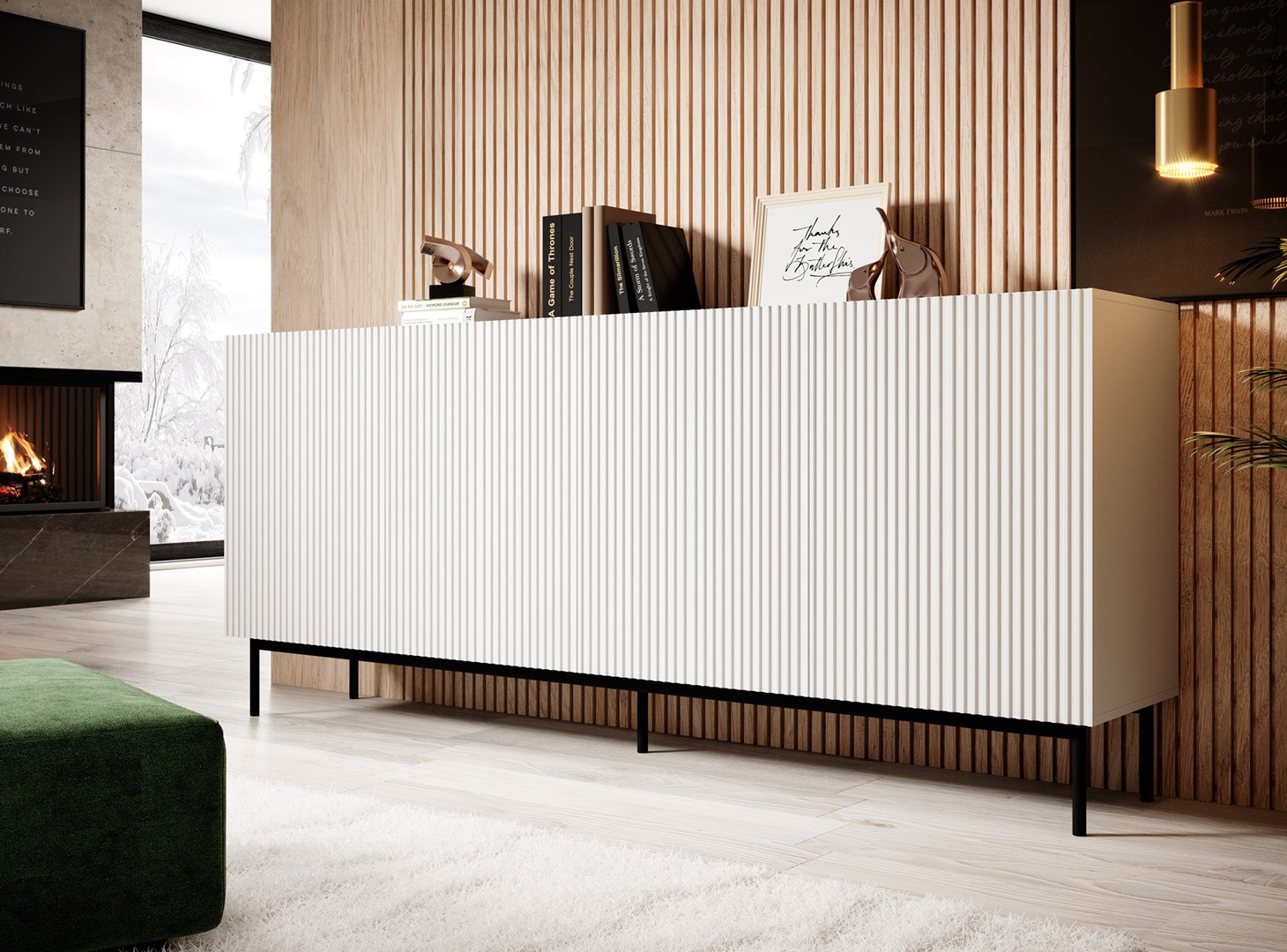 PAFOS chest of drawers on a black steel frame 200x40x102 cm white matt PAFOS chest of drawers on a black steel frame 200x40x102 cm white matt