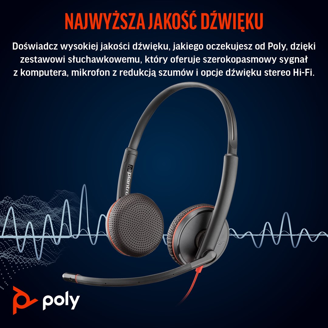 Poly Blackwire 3225 Stereo USB-C Headset +3.5mm Plug +USB-C/A Adapter Poly Blackwire 3225 Stereo USB-C Headset +3.5mm Plug +USB-C/A Adapter