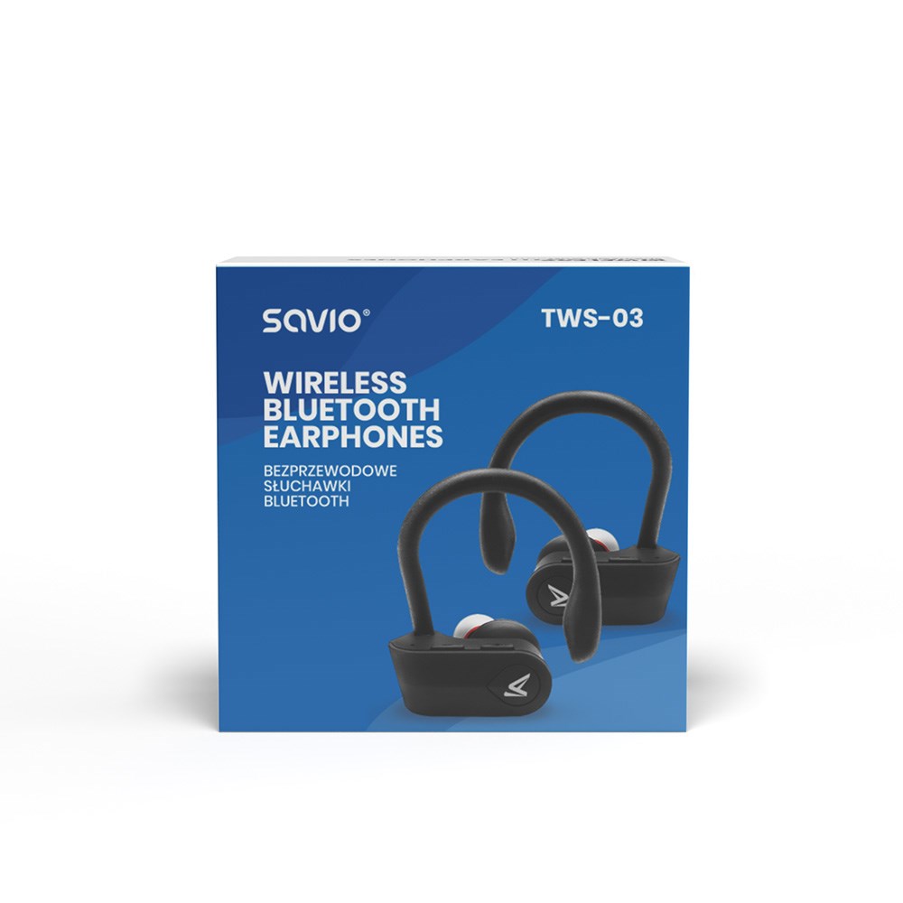 Savio TWS-03 Wireless Bluetooth Earphones, Black Savio TWS-03 Wireless Bluetooth Earphones, Black