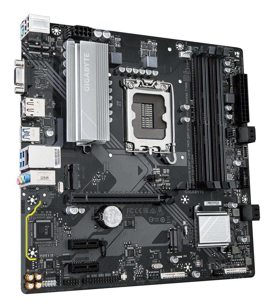 GIGABYTE B760M D3HP DDR4 Motherboard - Supports Intel Core 14th Gen CPUs, 4+1+1 Phases Digital VRM, up to 5333MHz DDR4 (OC), 2xPCIe 4.0 M.2, GbE LAN, USB 3.2 Gen1 GIGABYTE B760M D3HP DDR4 Motherboard - Supports Intel Core 14th Gen CPUs, 4+1+1 Phases Digital VRM, up to 5333MHz DDR4 (OC), 2xPCIe 4.0 M.2, GbE LAN, USB 3.2 Gen1