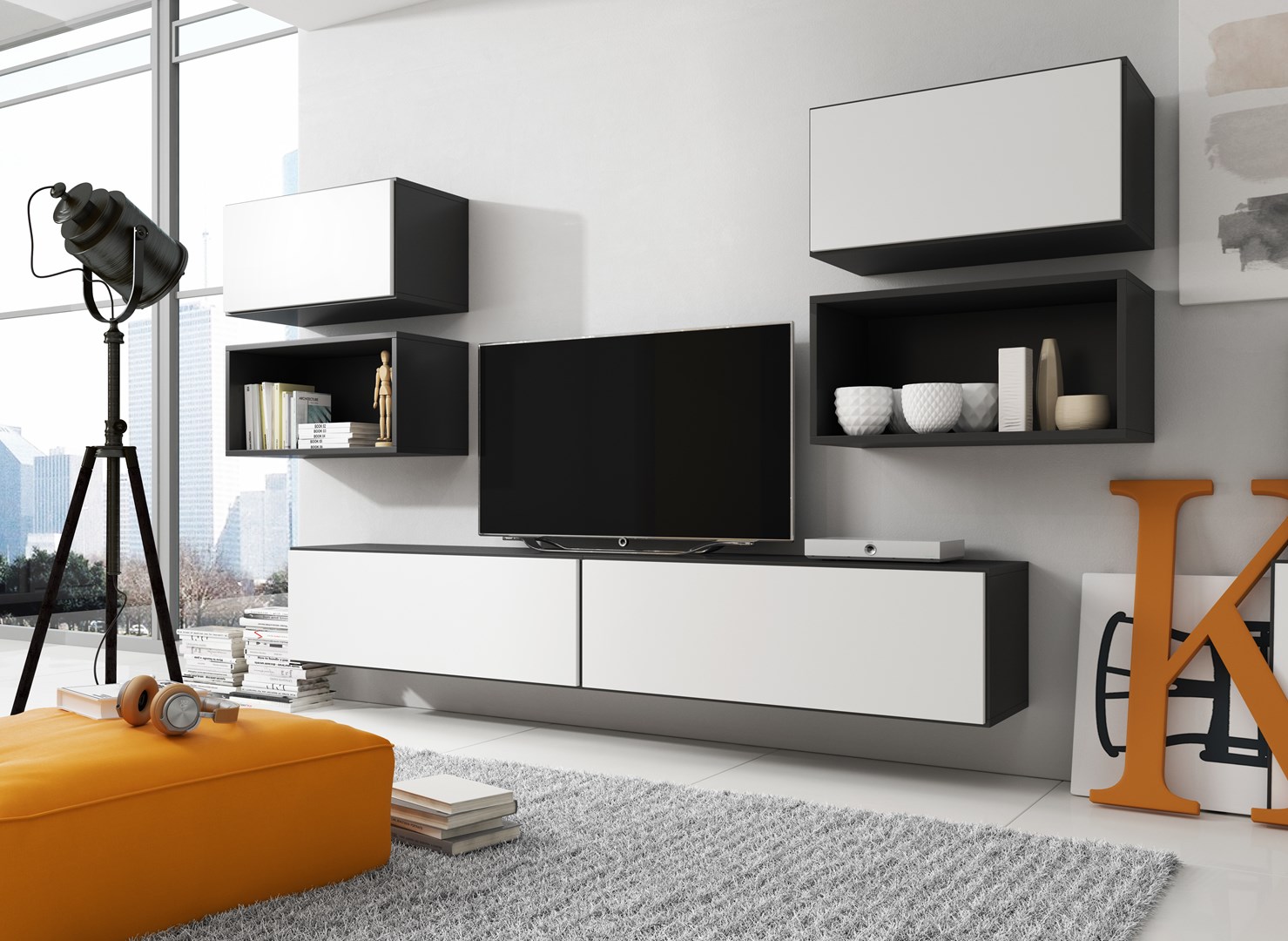 Cama living room furniture set ROCO 3 (2xRO3+2xRO4+2xRO1) black/black/white Cama living room furniture set ROCO 3 (2xRO3+2xRO4+2xRO1) black/black/white