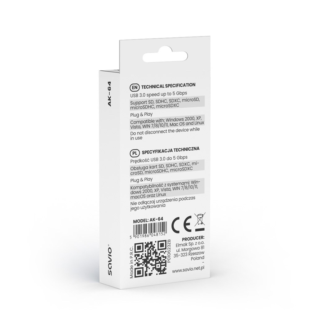 SAVIO SD card reader, USB 3.0, AK-64 SAVIO SD card reader, USB 3.0, AK-64