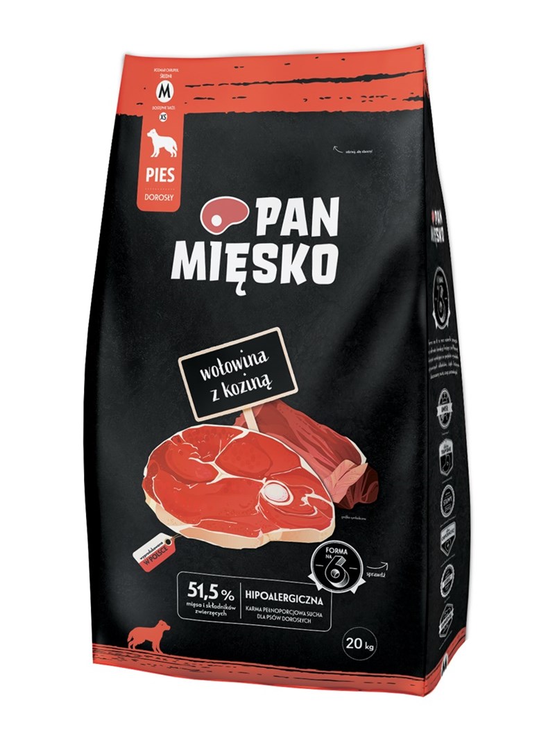 PAN MIĘSKO Beef with goat M  - dry dog food - 20kg PAN MIĘSKO Beef with goat M  - dry dog food - 20kg