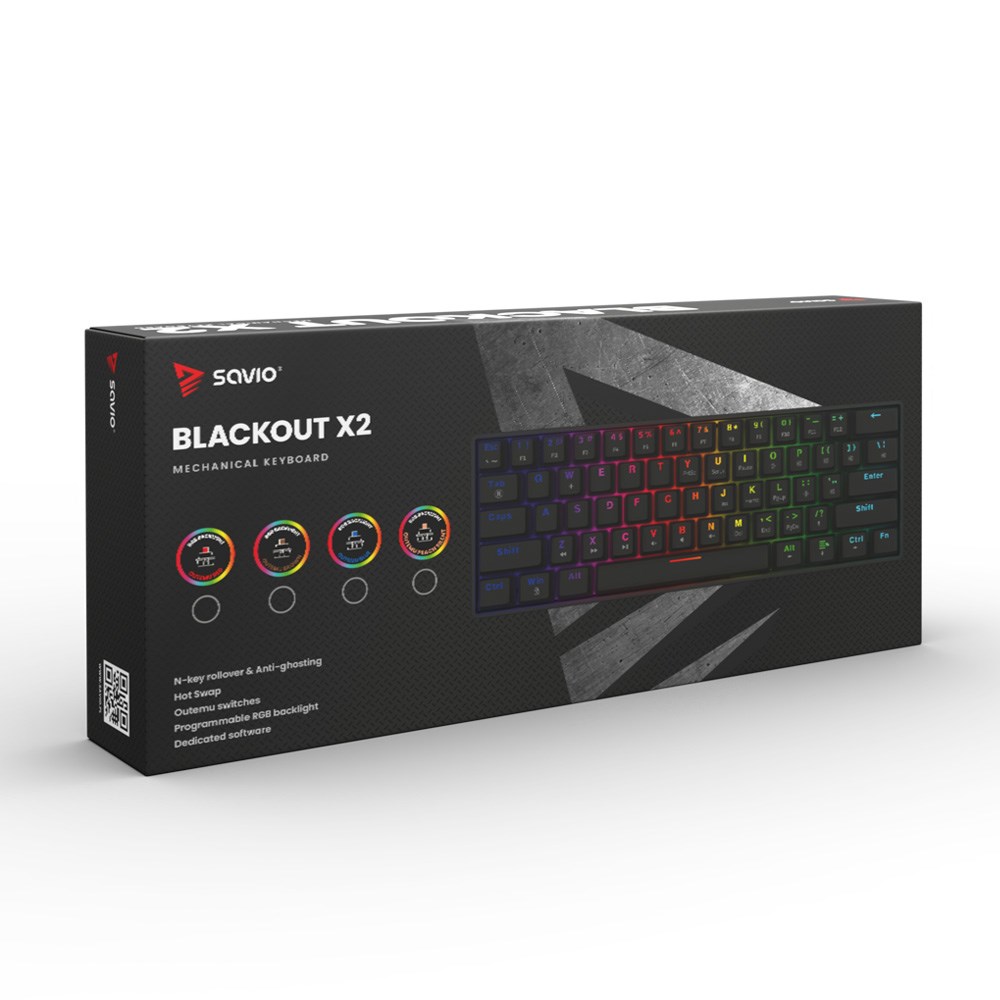 SAVIO BLACKOUT X2 Mechanical Keyboard OUTEMU Red, Hot Swap SAVIO BLACKOUT X2 Mechanical Keyboard OUTEMU Red, Hot Swap