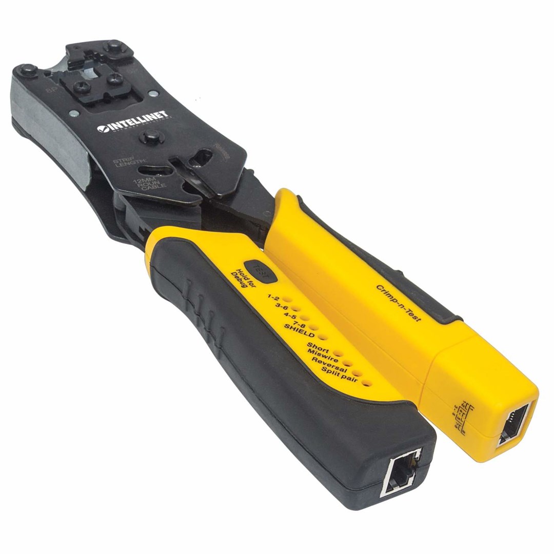 RJ45/RJ11/RJ12/RJ22 Plug Crimping Tool with Intellinet Cable Tester RJ45/RJ11/RJ12/RJ22 Plug Crimping Tool with Intellinet Cable Tester