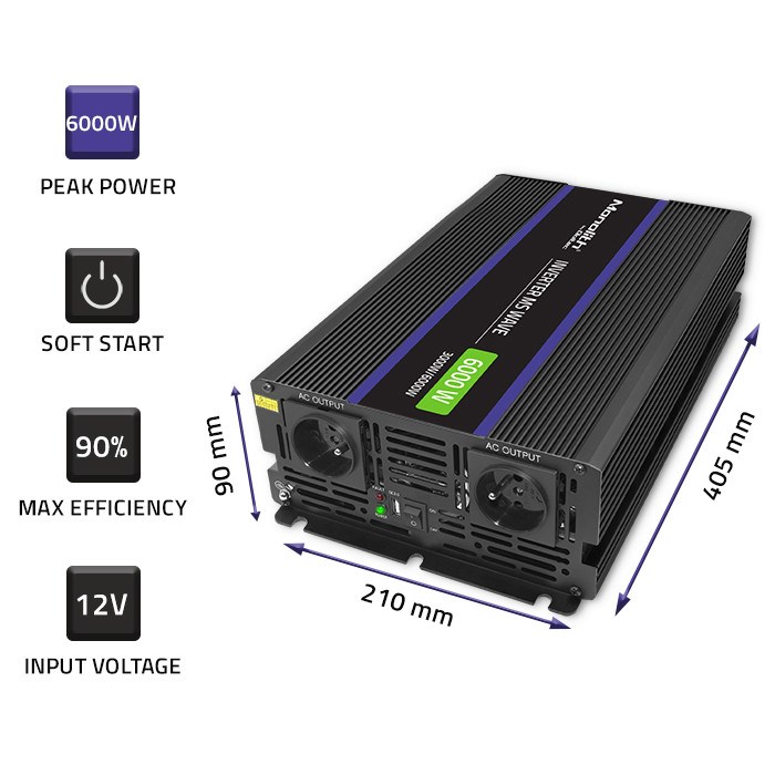 Qoltec Monolith 6000 MS Wave Voltage Converter | 12V to 230V | 3000/6000W | USB Qoltec Monolith 6000 MS Wave Voltage Converter | 12V to 230V | 3000/6000W | USB