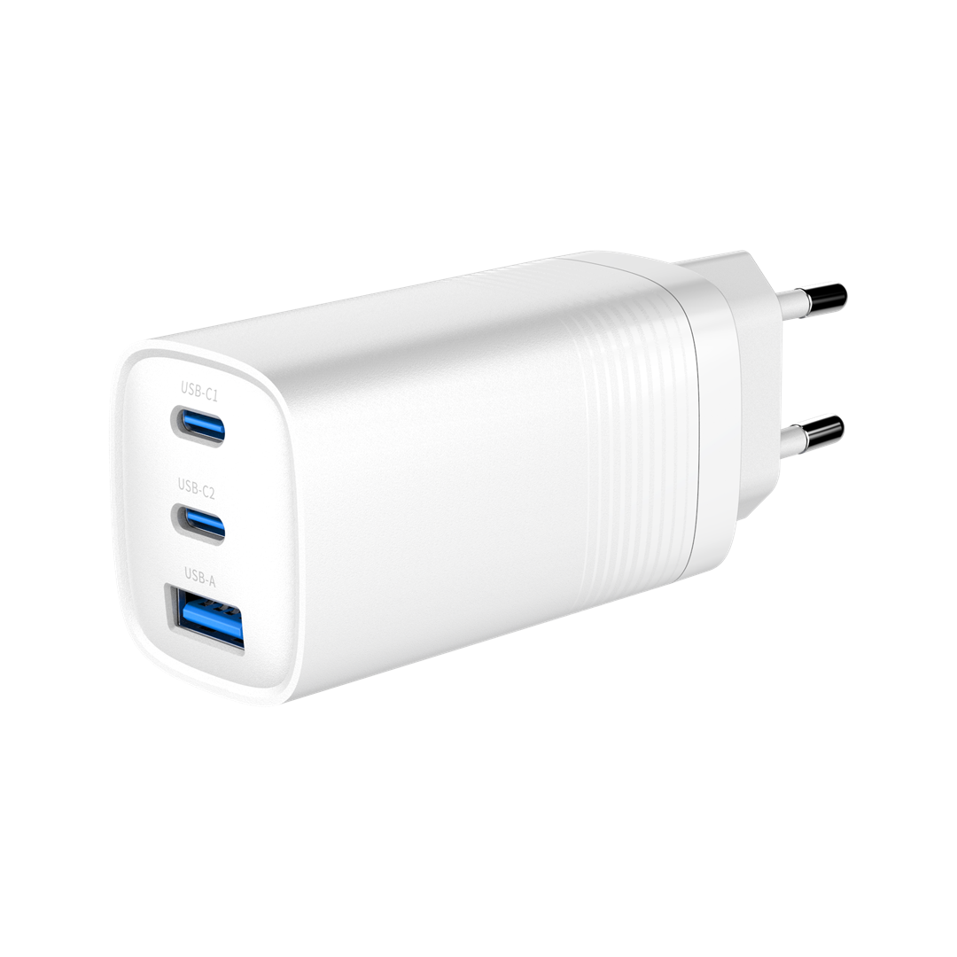 Gembird TA-UC-PDQC65-01-W 3-port 65 W GaN USB PowerDelivery fast charger, white Gembird TA-UC-PDQC65-01-W 3-port 65 W GaN USB PowerDelivery fast charger, white